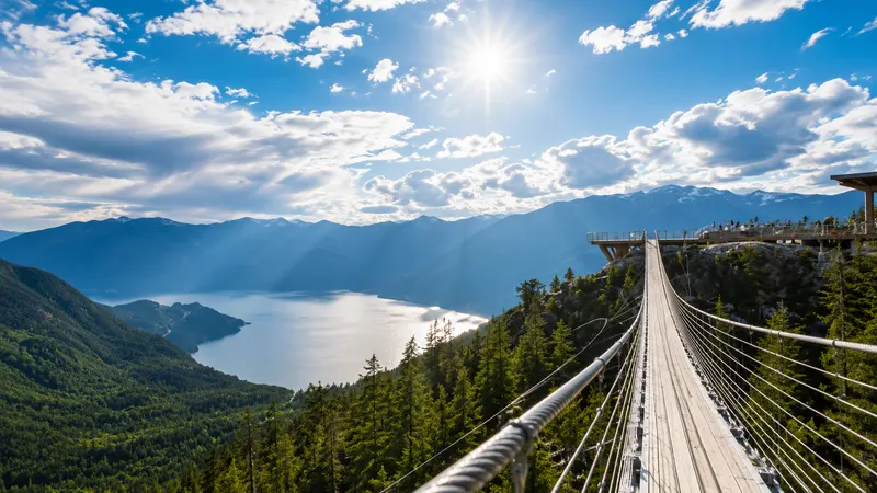 Howe Sound and the suspension bridge from the Sea to Sky Gondola summit